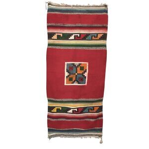 Vintage Navajo Mexican Southwest Wool Hand Woven Blanket Rug  24 x 55 + Fringe